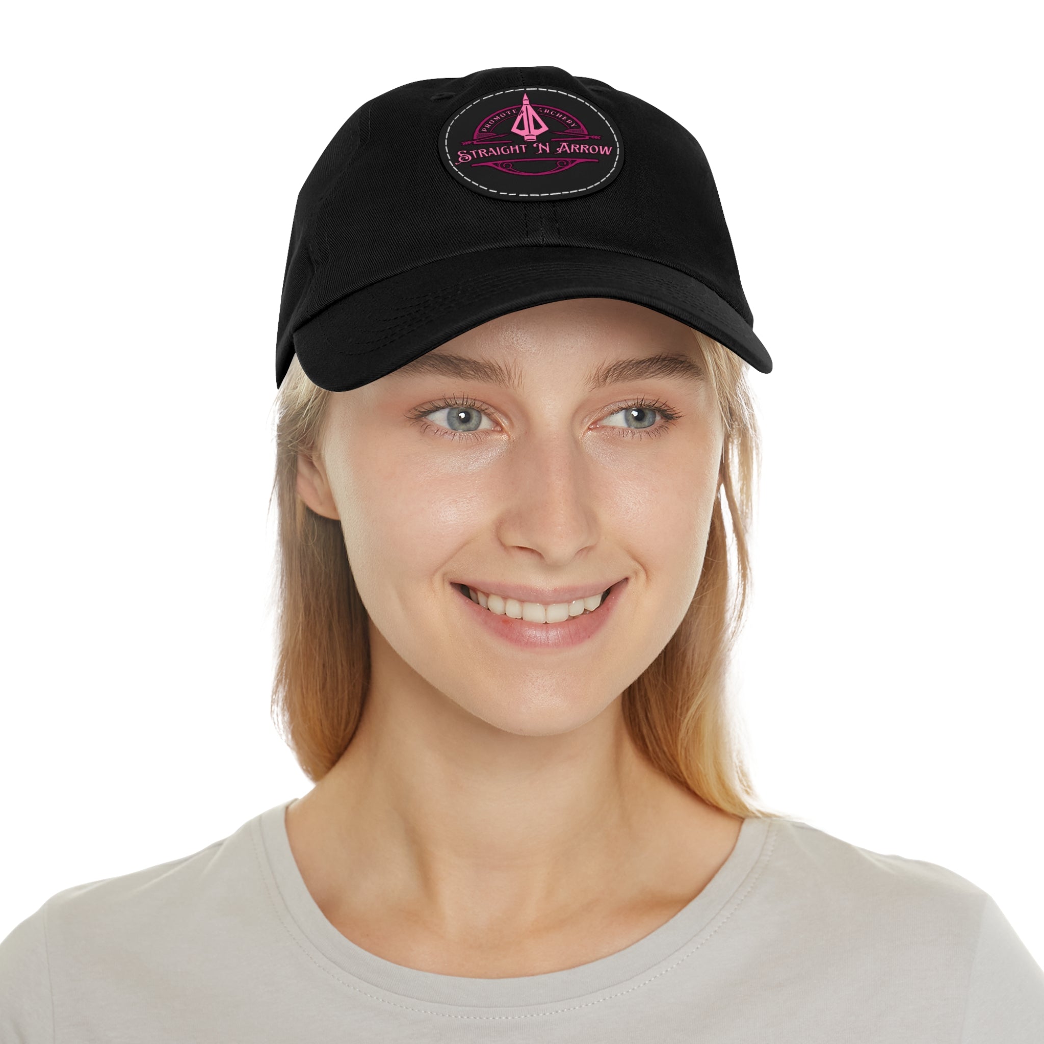 Straight N Arrow Pink Emblem Hat With Leather Patch (Round)